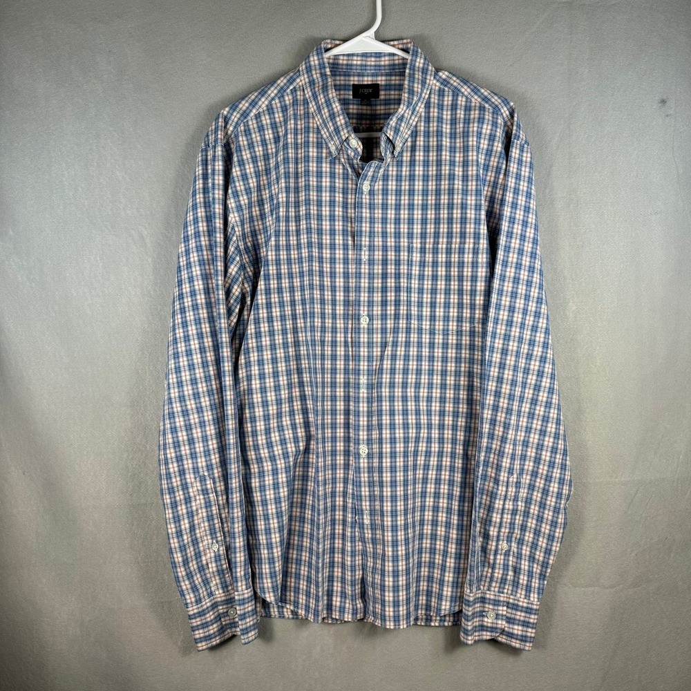 J.Crew Mens XL Blue Orange Plaid Cotton Button Down Shirt 44726 FA 17